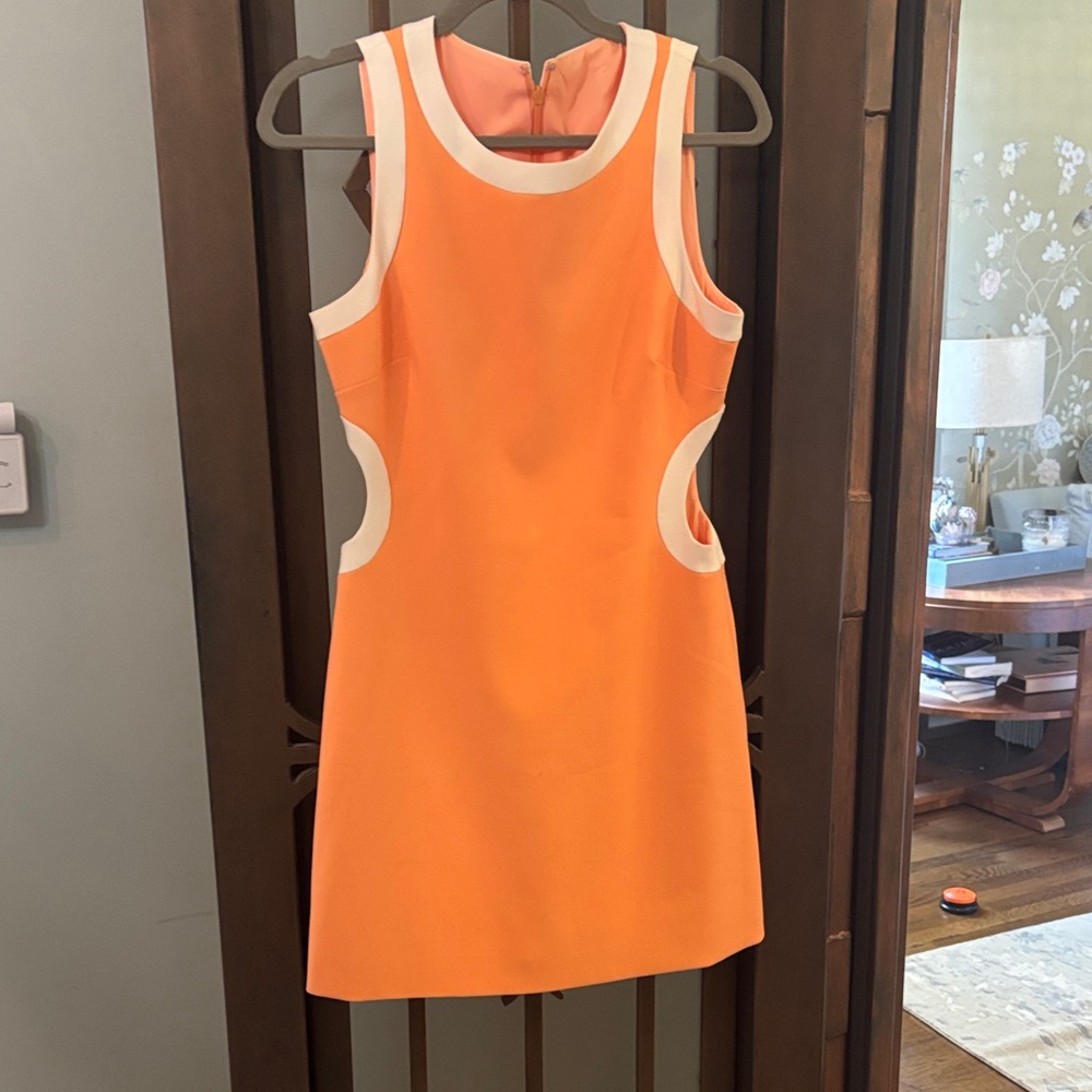 Likely size 6 Orange Sleeveless Dress with White Accents